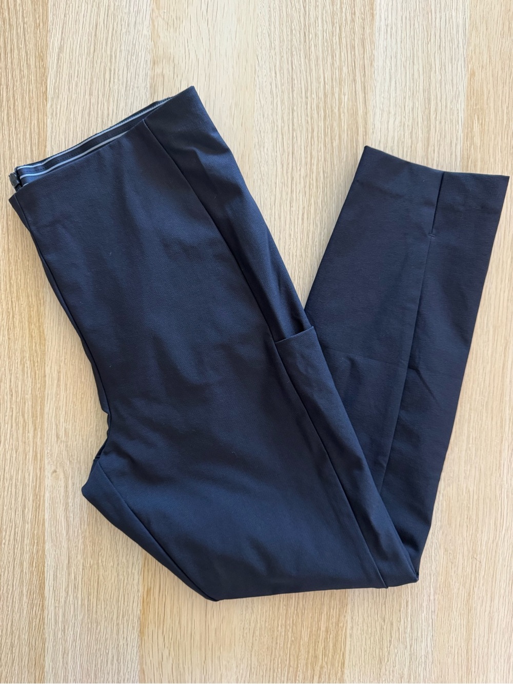 Athleta Black Performance Work Pants Size 8P - Striped Waistband Slit Hem